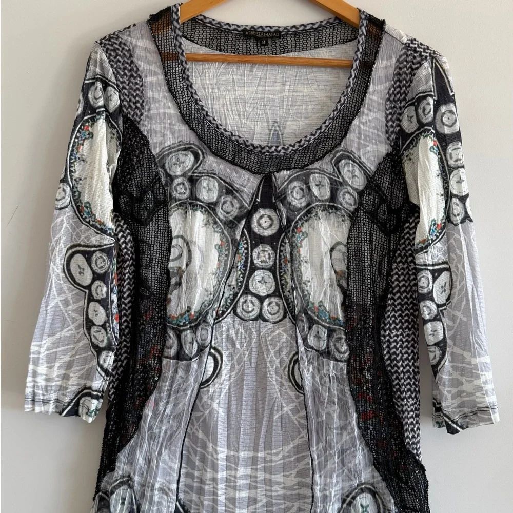 Alberto Makali Womens Size M Boho Sheer Tunic Top Mesh Layered Artsy Chic